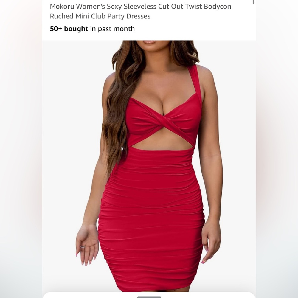 Mokoru (Amazon) red ruched dress